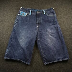 Coogi Limited Edition Blue Denim Embroidered Leather Trim Jorts Y2K Men's 38